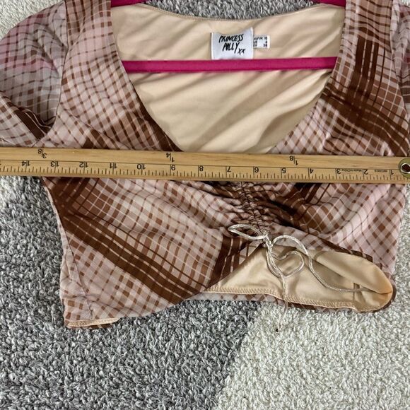 Princess Polly Top Womens Size 6 Lucille Crop Chiffon Y2K check Ruched 90s 00s - Picture 13 of 14